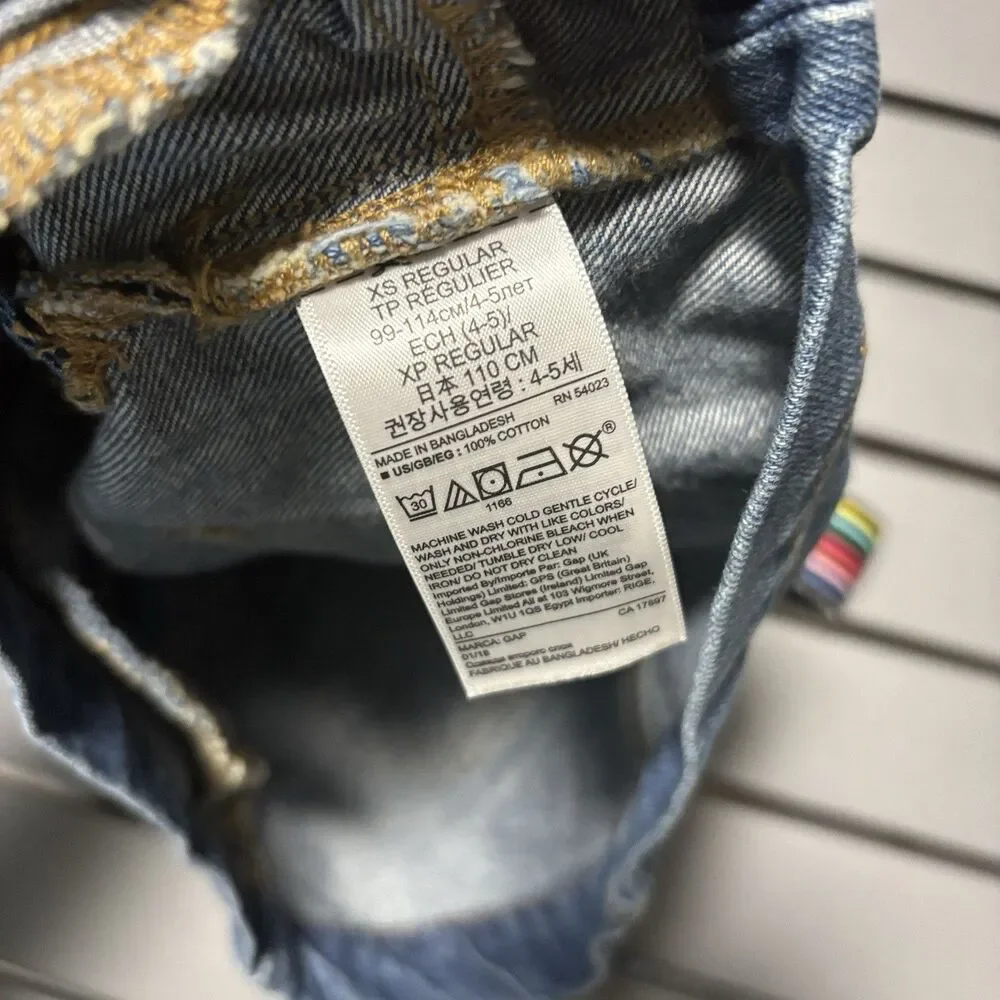 Gap Denim Overall Dress Girls Size XS Blue Rainbow Straps Pockets